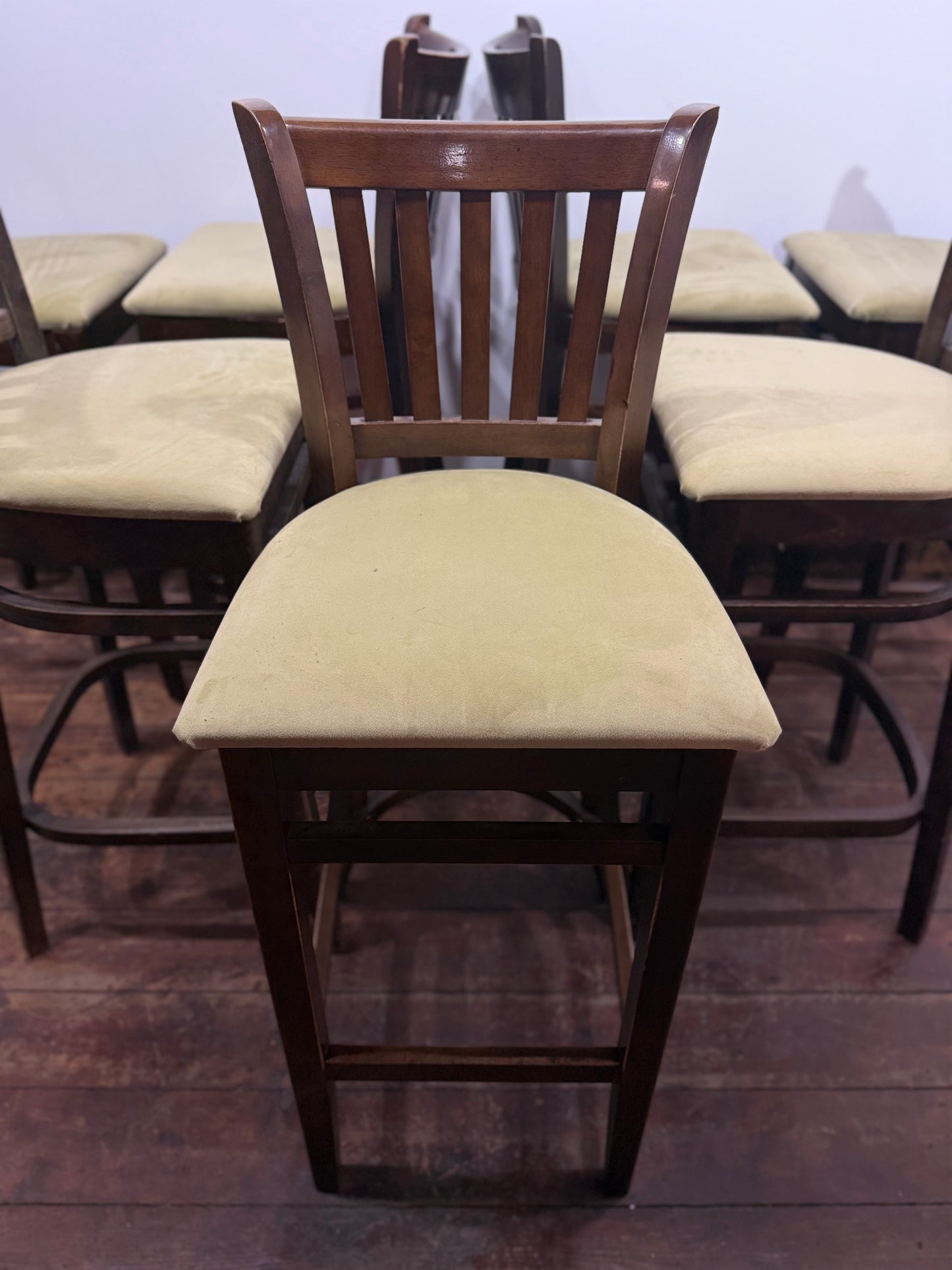 Set of 7 Solid Wood Bar Stools Kitchen Breakfast Bar Chairs Pub Café Seating