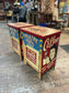Pair of hand painted bedside cabinets feat. vintage style adverts