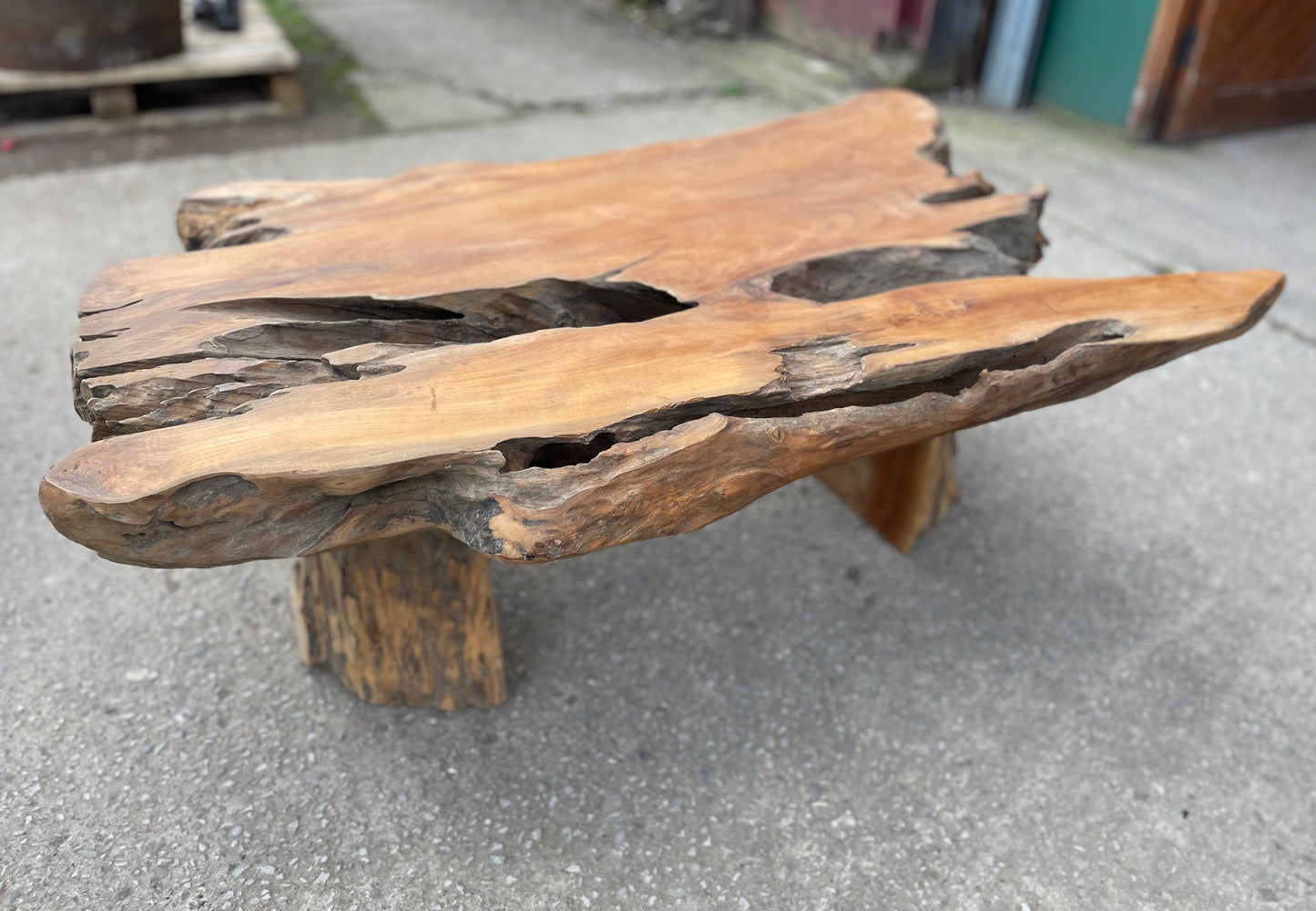 Unique root wood coffee table on 2 legs