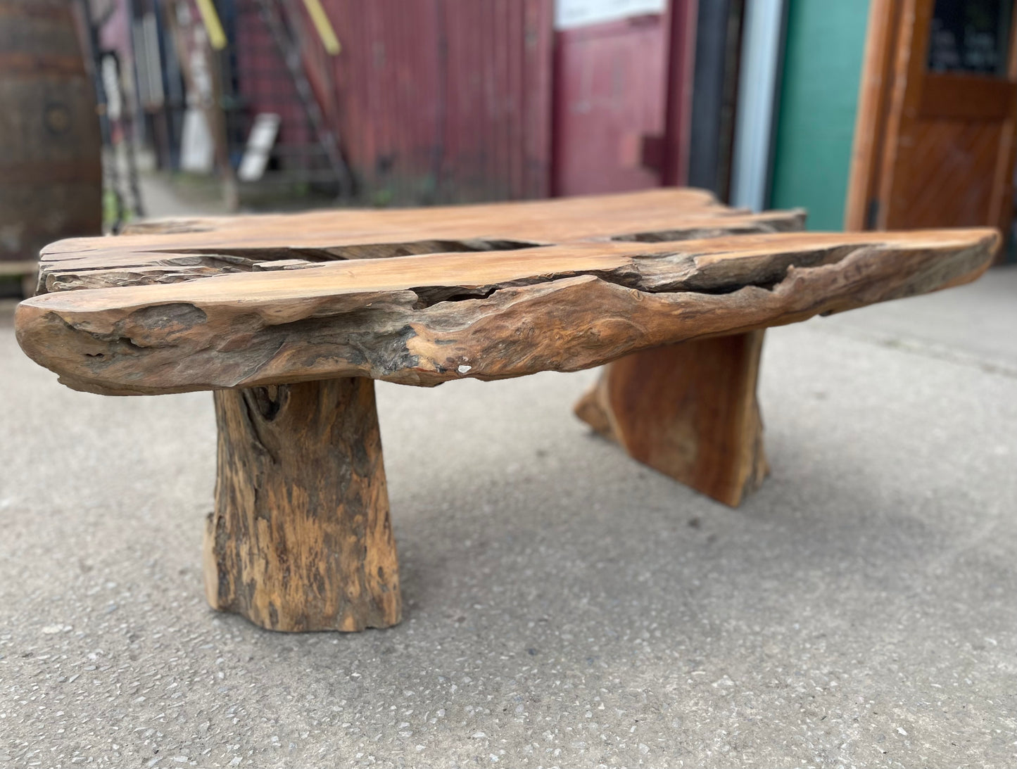 Unique root wood coffee table on 2 legs