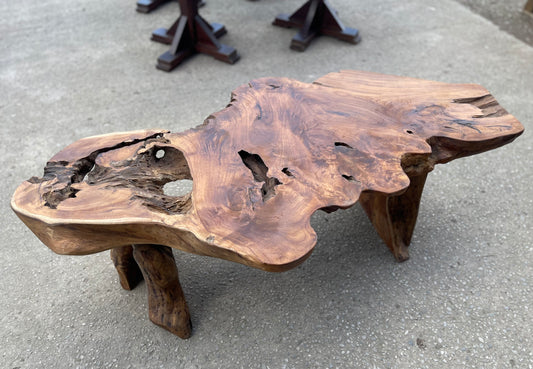 Large unique root wood coffee table on 2 legs