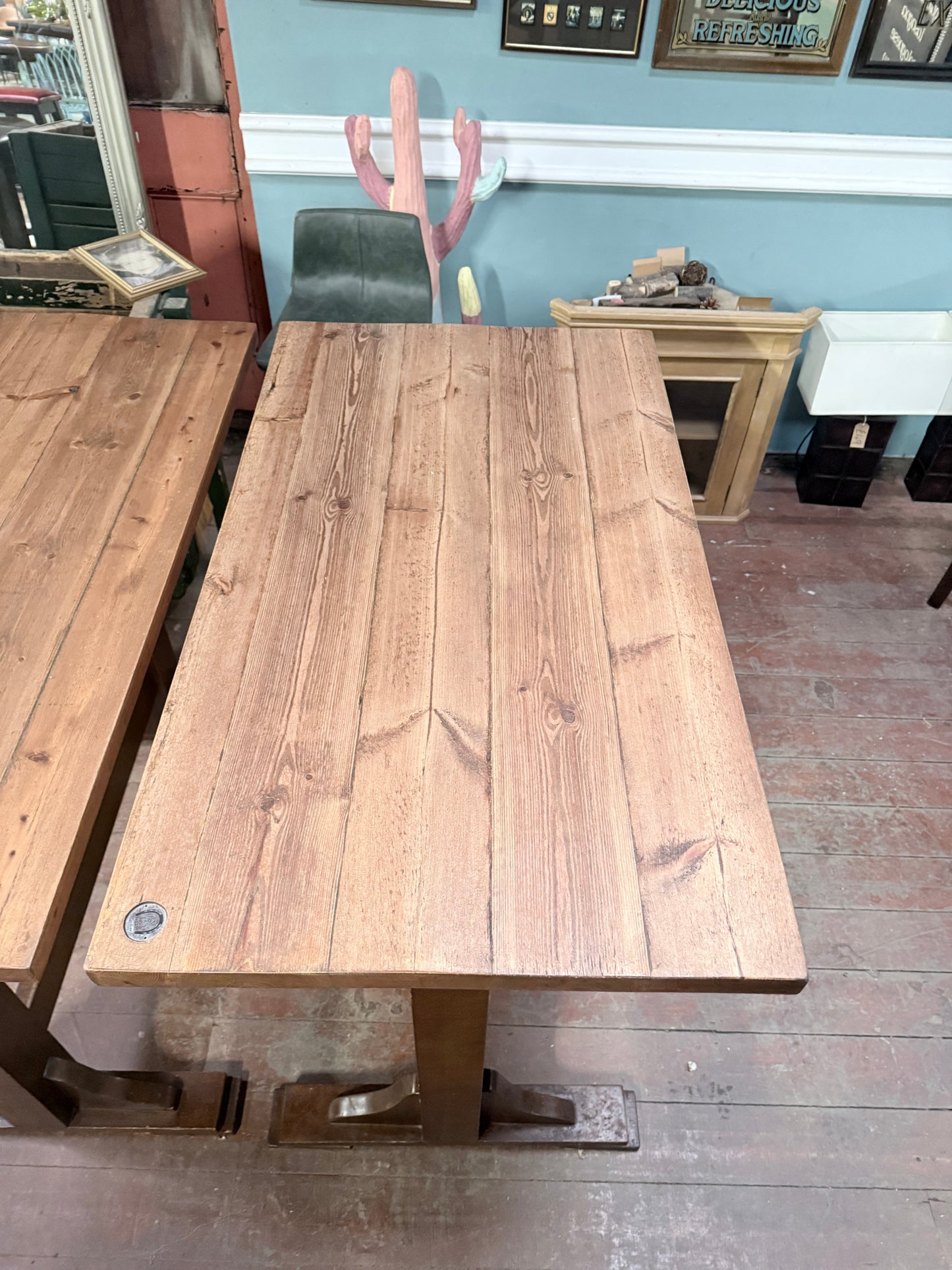 Pair of Wooden Poseur Tables – Rustic Timber Tops – High Bar Bistro Tables
