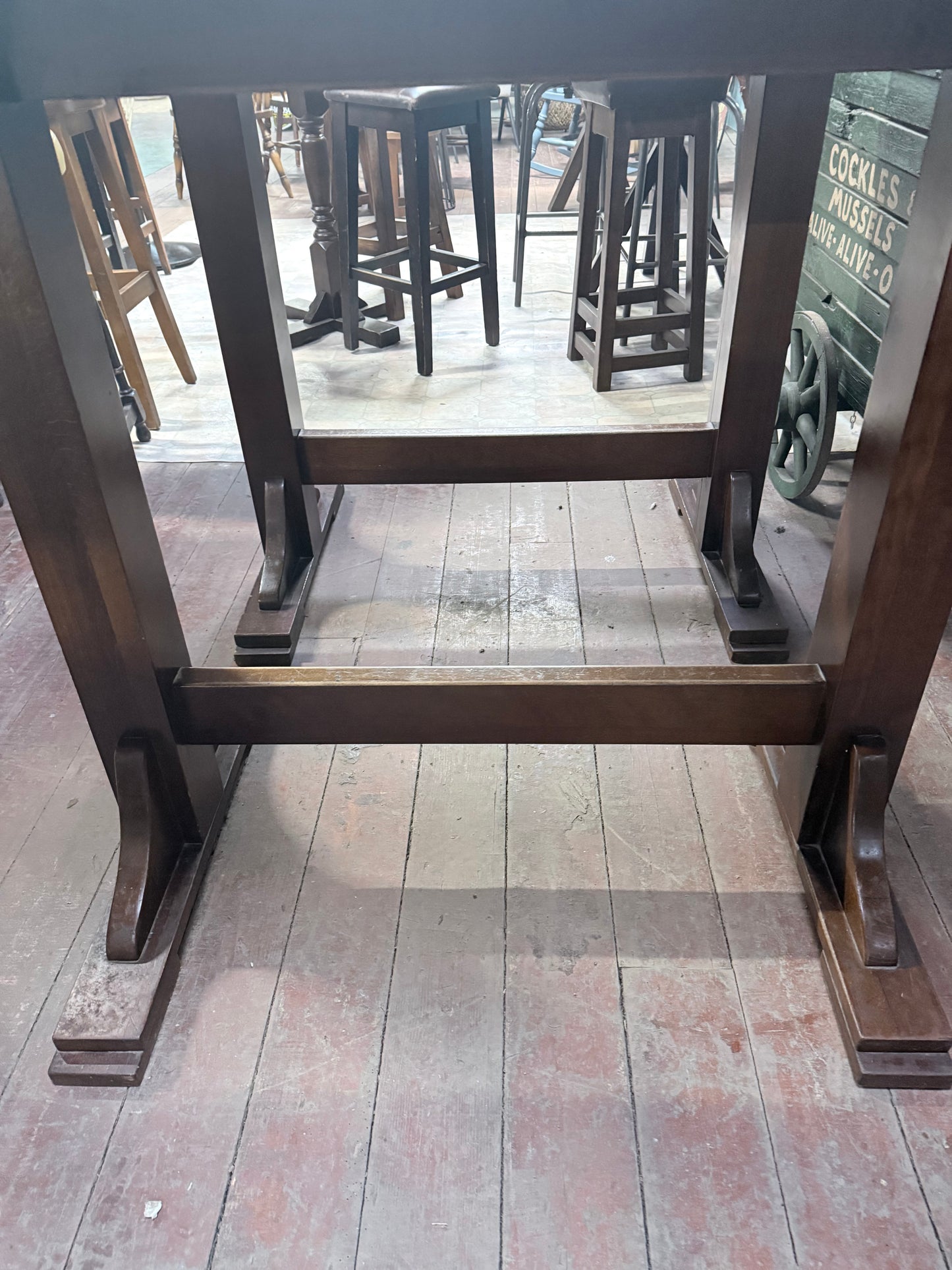 Pair of Wooden Poseur Tables – Rustic Timber Tops – High Bar Bistro Tables