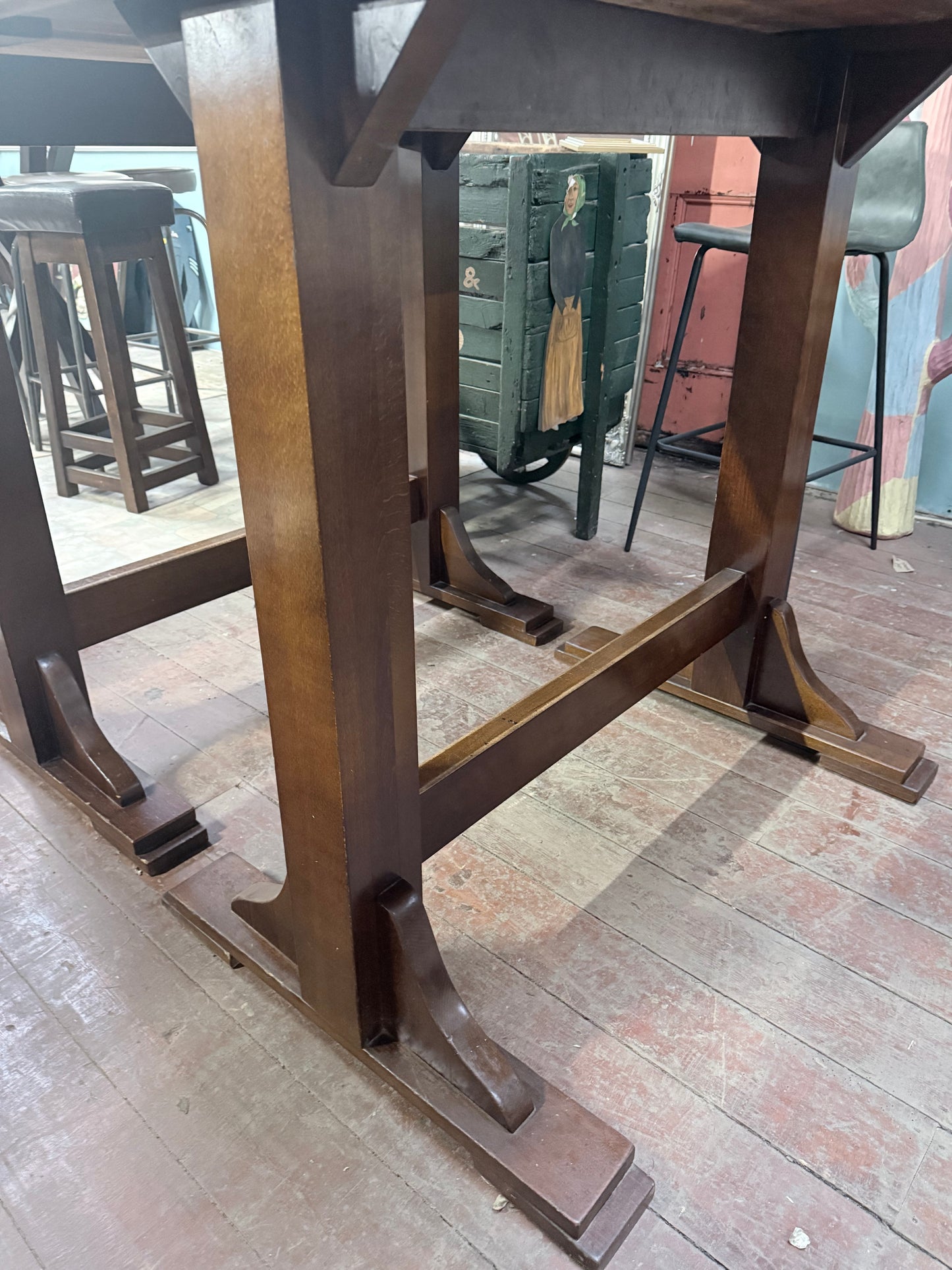 Pair of Wooden Poseur Tables – Rustic Timber Tops – High Bar Bistro Tables