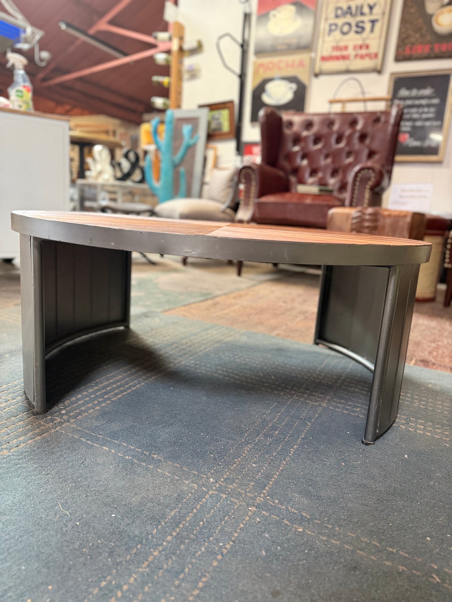 Oban Round Coffee Table – Wood Effect Top & Black Metal Base
