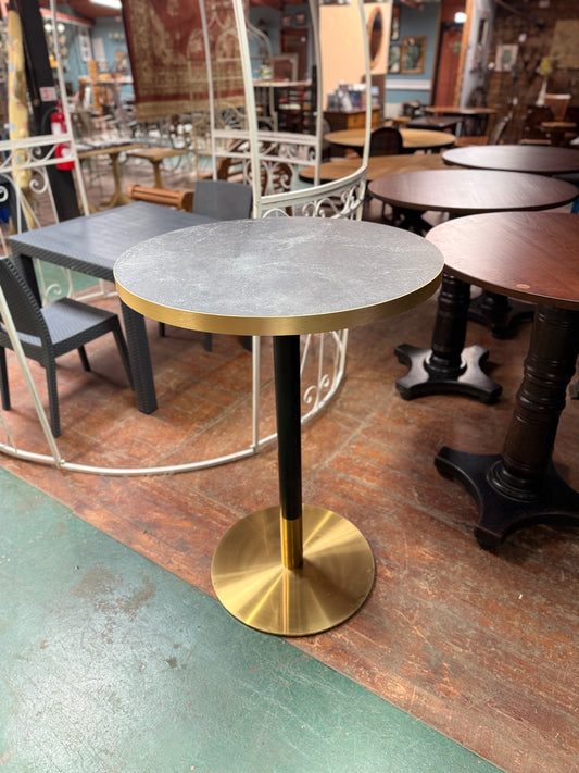 Modern Poseur Table - Grey Stone Effect Top/Gold & Black Base 