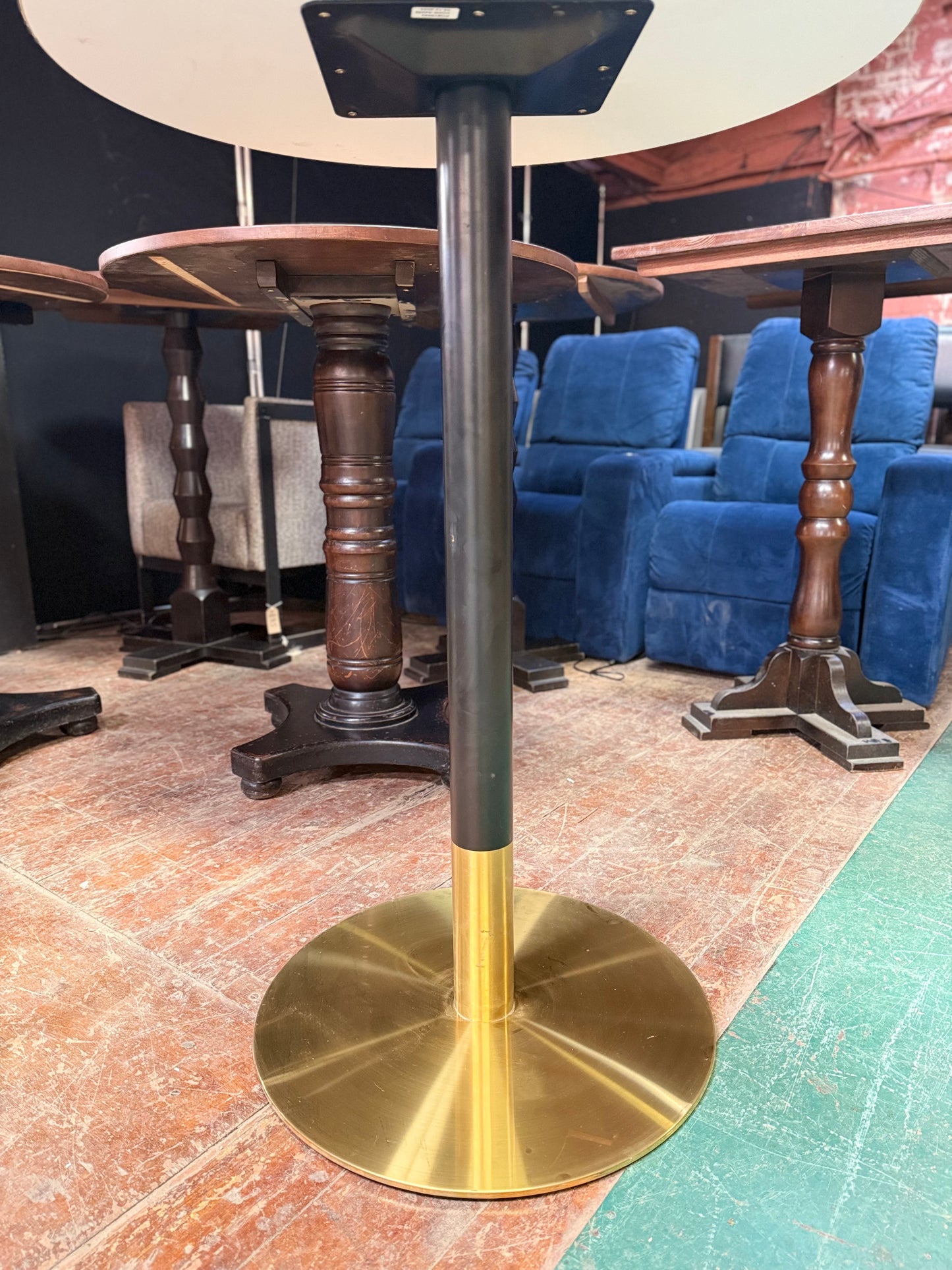 Modern Poseur Table - Grey Stone Effect Top/Gold & Black Base 