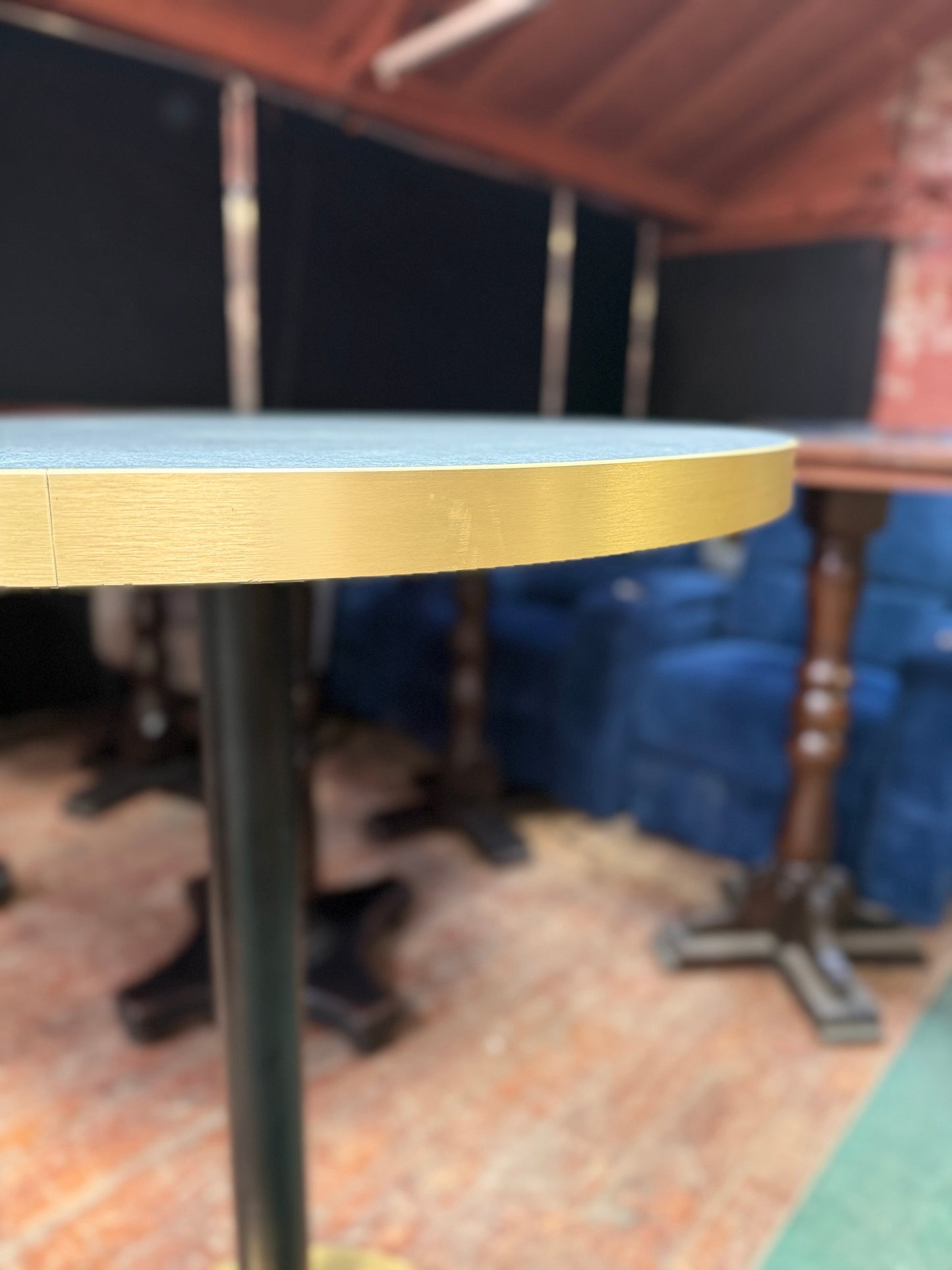 Modern Poseur Table - Grey Stone Effect Top/Gold & Black Base 