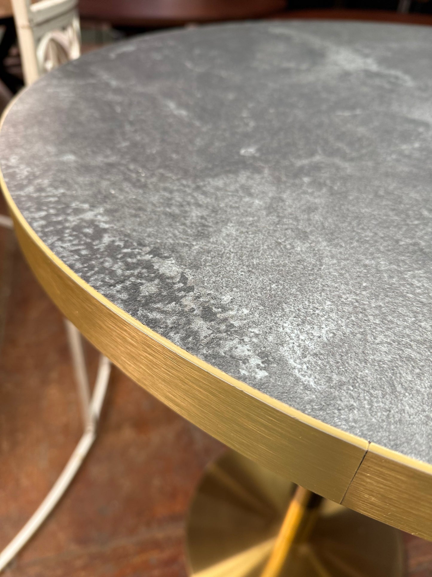 Modern Poseur Table - Grey Stone Effect Top/Gold & Black Base 