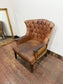 Vintage Style Brown Leather Chesterfield Armchair/Button Back/Wingback Lounge Chair