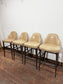 Set of 4 Vintage Real Leather Bar Stools – Tan Leather – Dark Wood Legs
