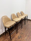 Set of 4 Vintage Real Leather Bar Stools – Tan Leather – Dark Wood Legs