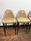 Set of 4 Vintage Real Leather Bar Stools – Tan Leather – Dark Wood Legs