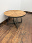 Industrial Round Oak Parquet Coffee Table Black Metal Rustic Vintage Style
