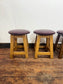 Vintage Wooden Bar Stools – Set of 4 – Burgundy Leather Effect Seats