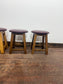 Vintage Wooden Bar Stools – Set of 4 – Burgundy Leather Effect Seats