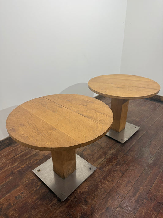 Pair of Rustic Industrial Style Oak Round Tables / Restaurant / Cafe / Bar