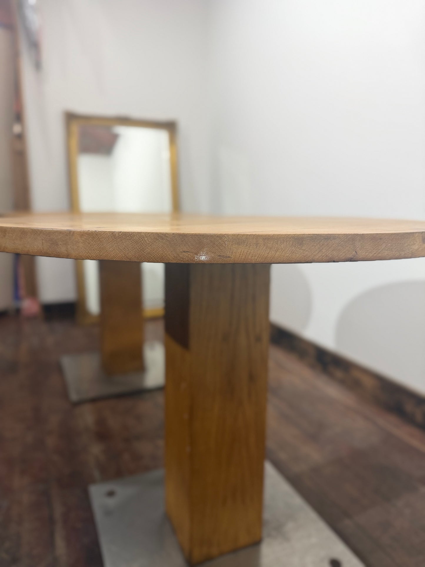 Pair of Rustic Industrial Style Oak Round Tables / Restaurant / Cafe / Bar