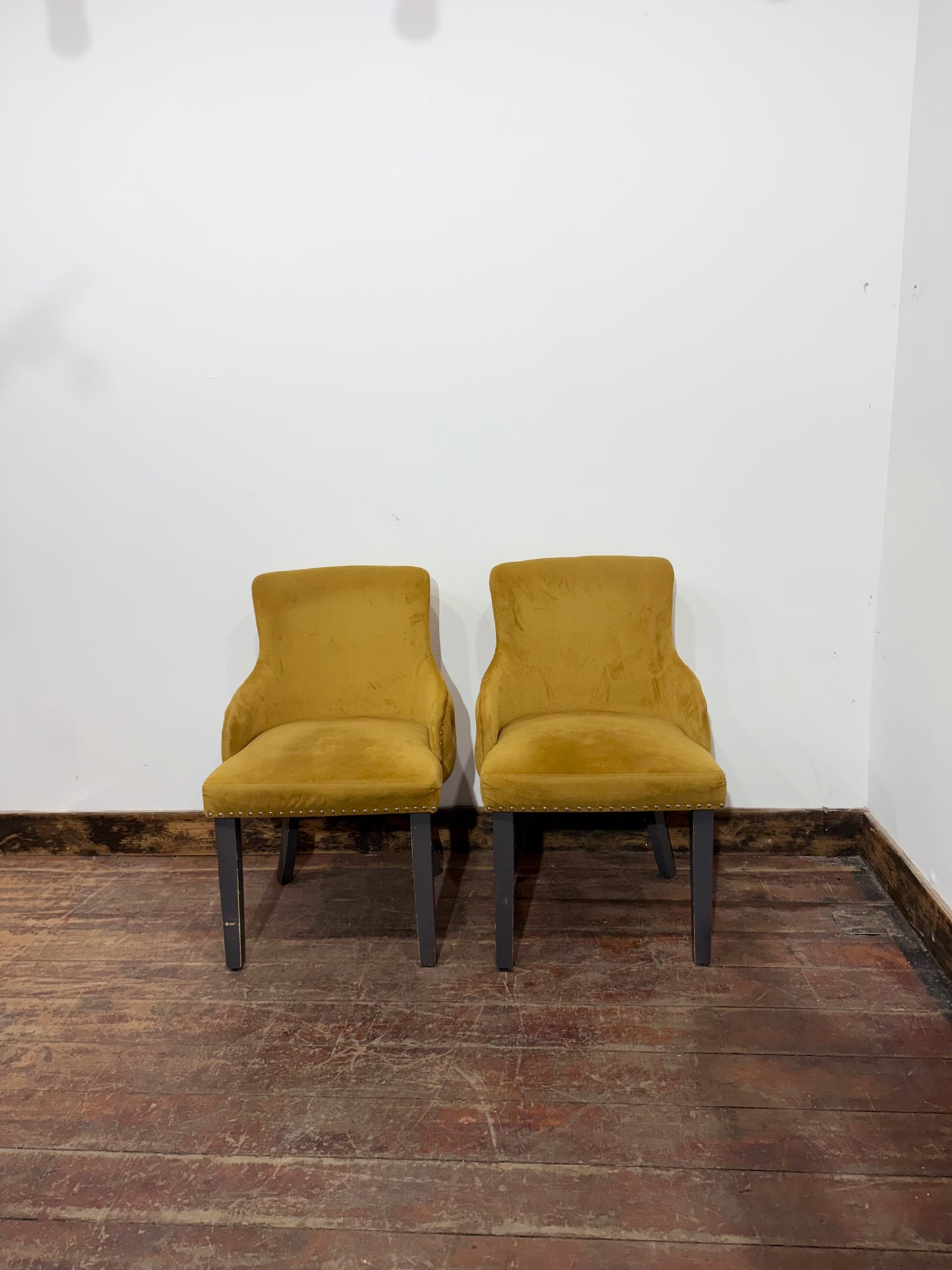 Pair of Mustard Yellow Buttoned Back Studded Dining Chairs