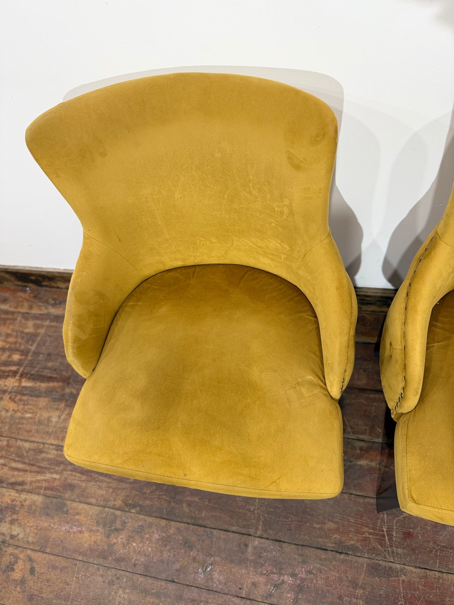 Pair of Mustard Yellow Buttoned Back Studded Dining Chairs