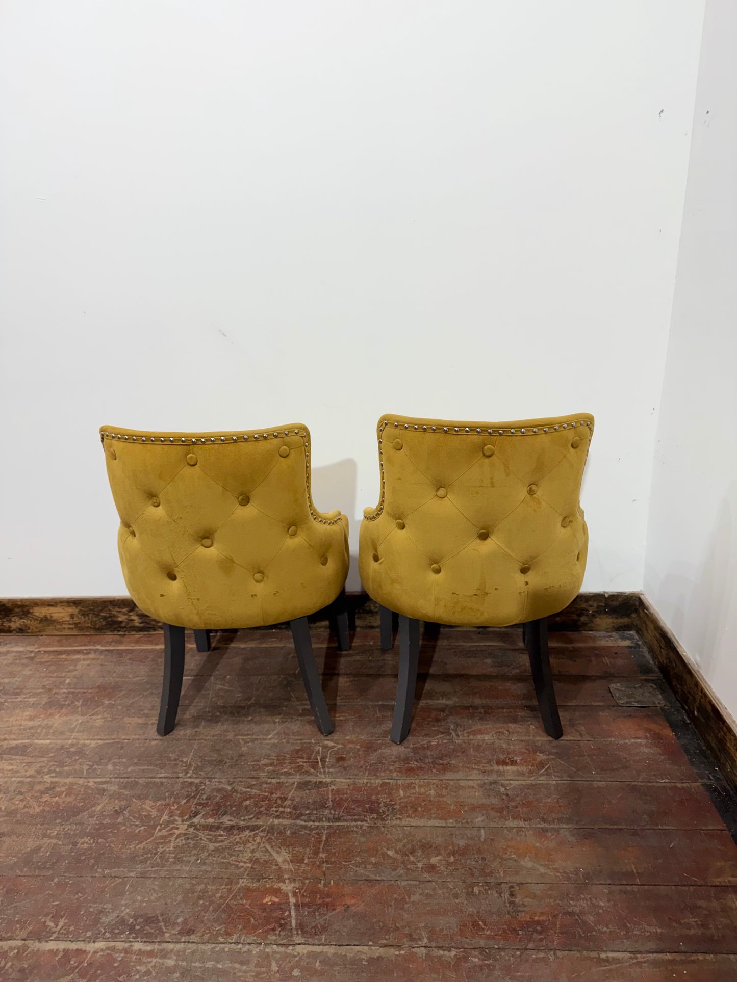 Pair of Mustard Yellow Buttoned Back Studded Dining Chairs