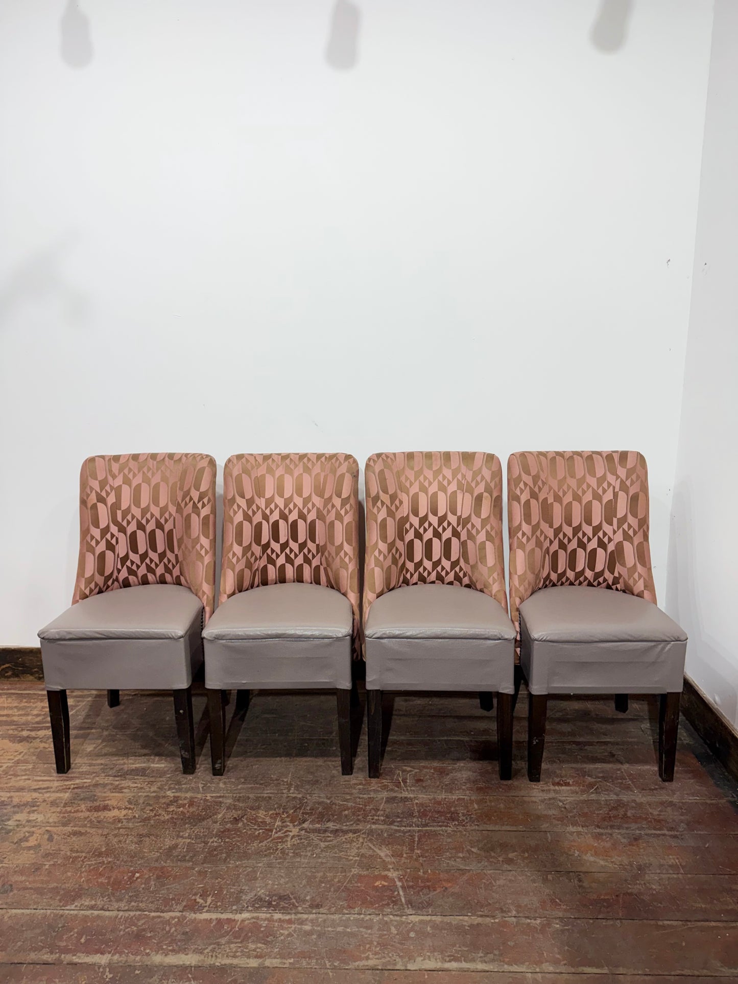 Set of 4 Patterned Upholstered Dining Chairs with Studded Detailing