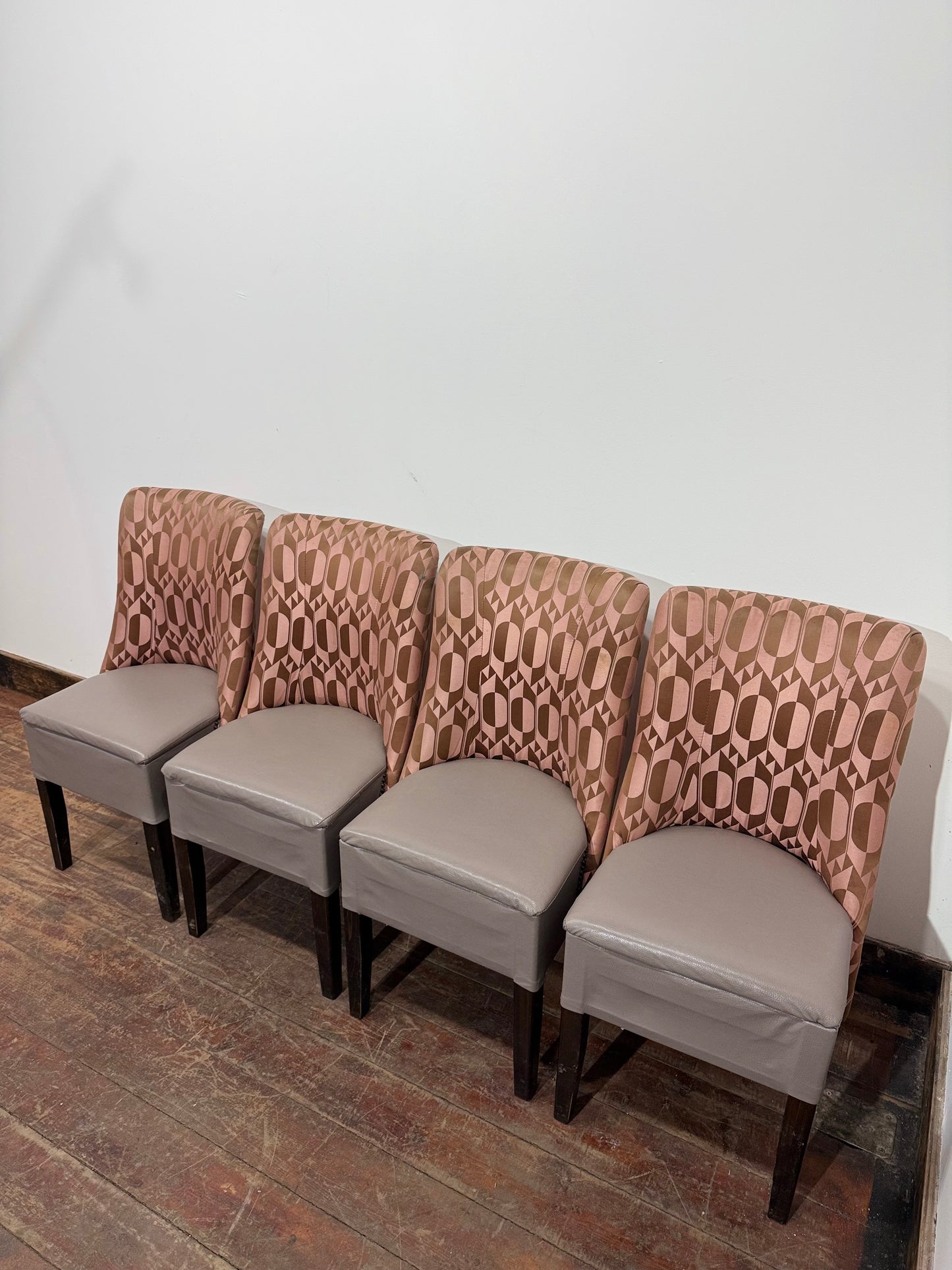 Set of 4 Patterned Upholstered Dining Chairs with Studded Detailing