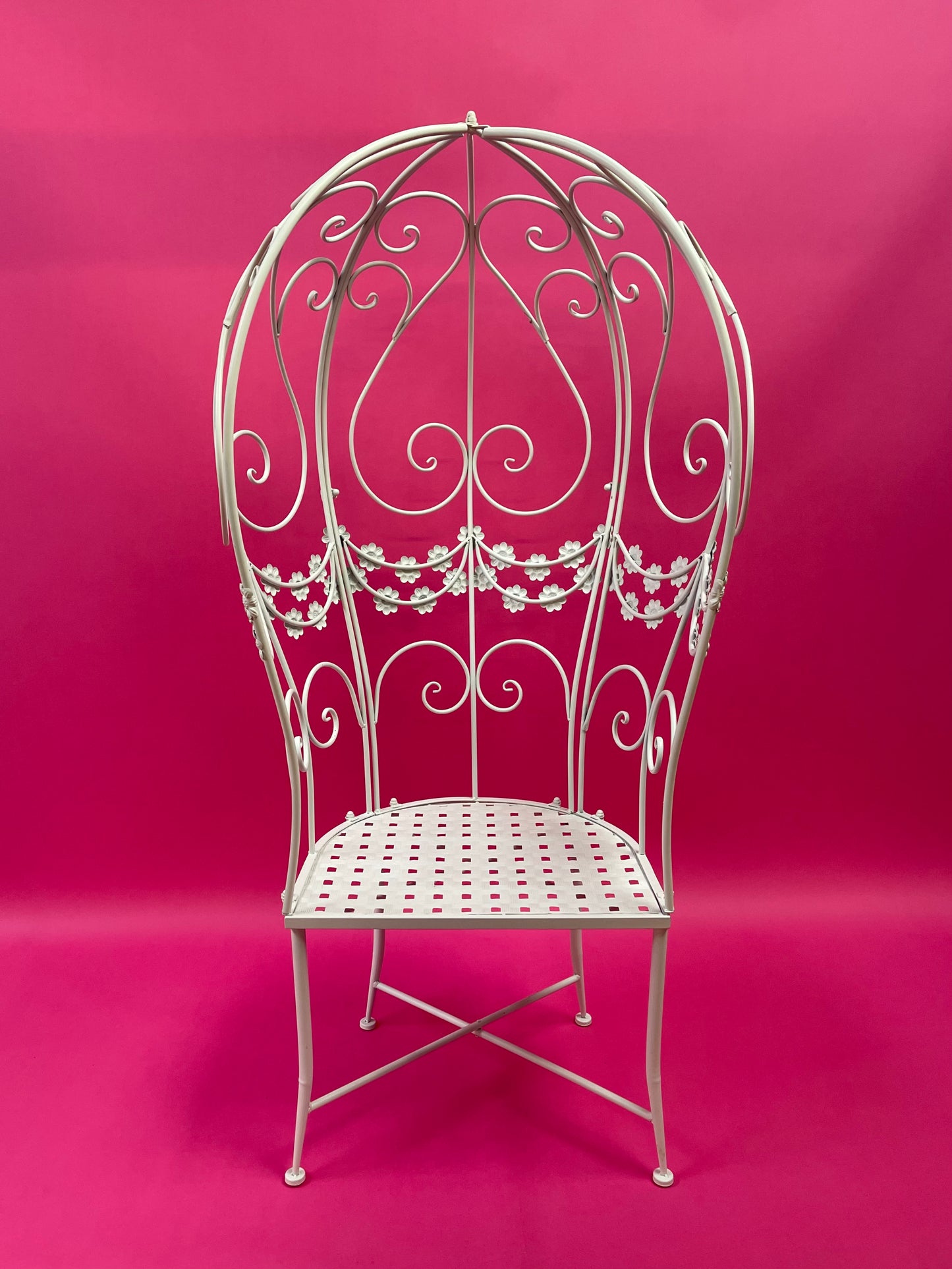 'Balloon' style floral garden seat in white metal