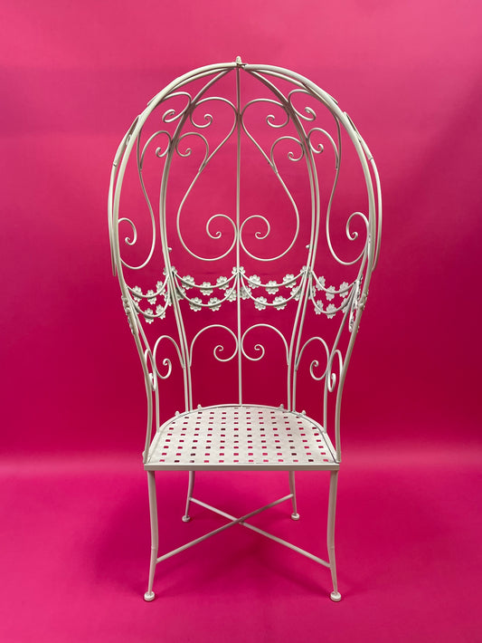 'Balloon' style floral garden seat in white metal