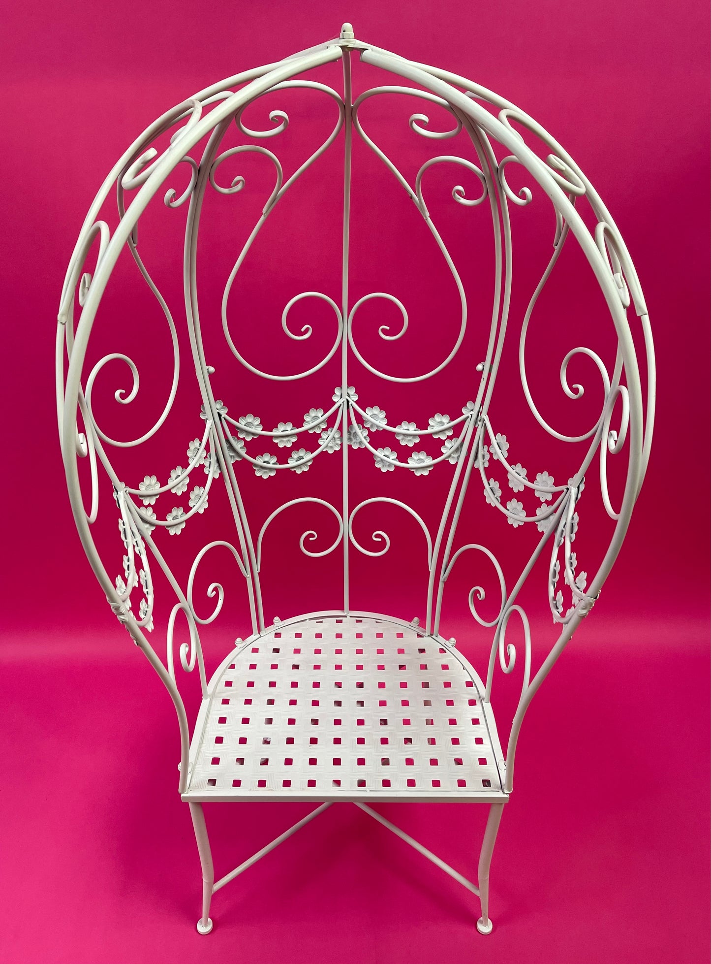 'Balloon' style floral garden seat in white metal