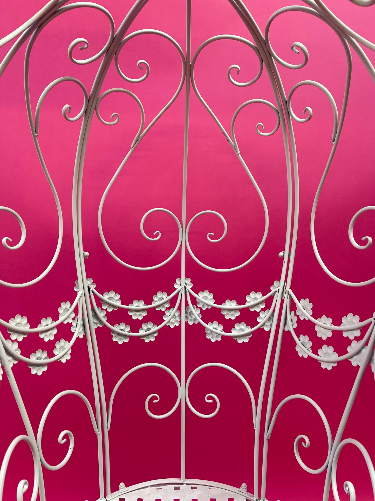 'Balloon' style floral garden seat in white metal