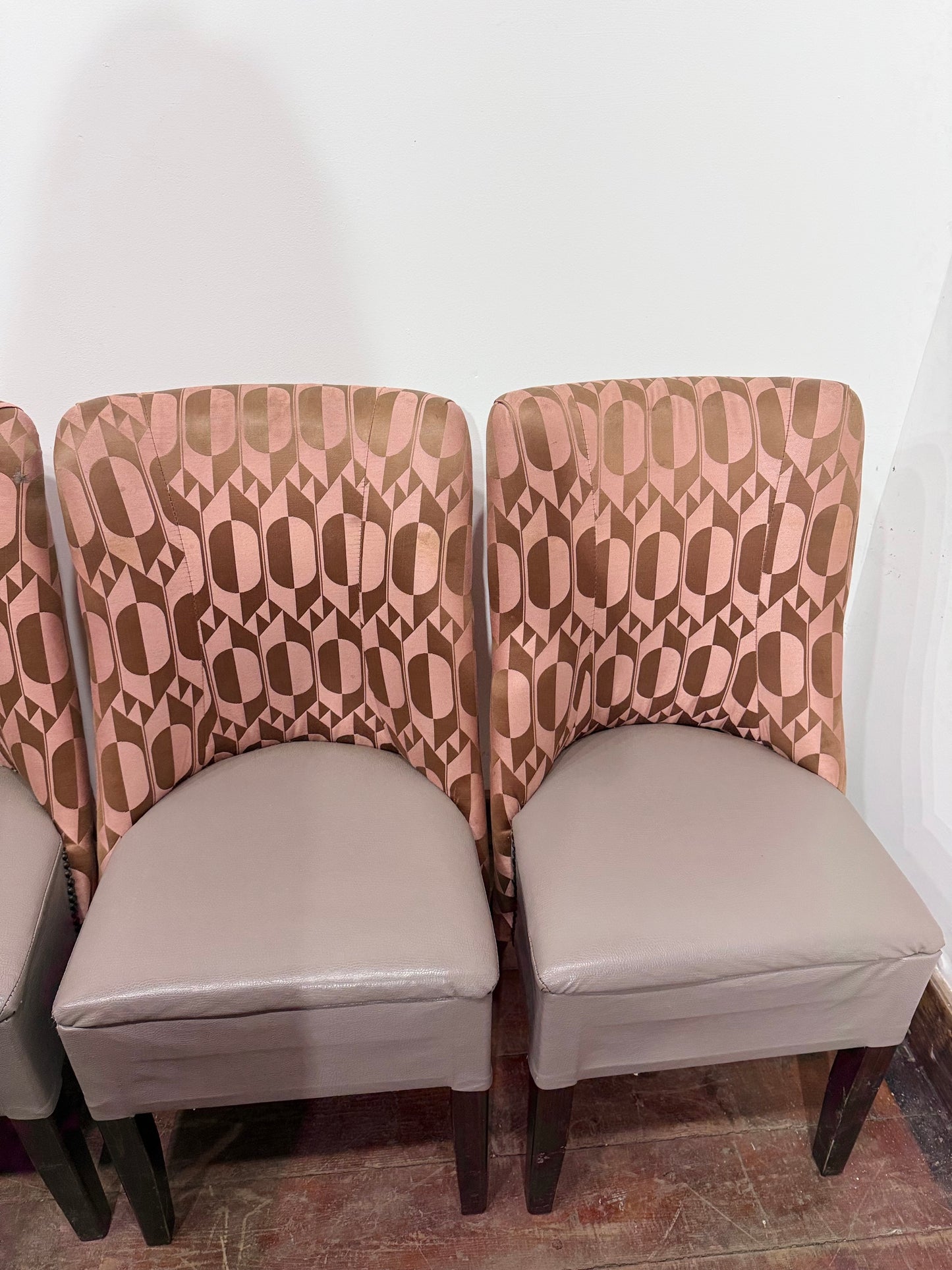 Set of 4 Patterned Upholstered Dining Chairs with Studded Detailing