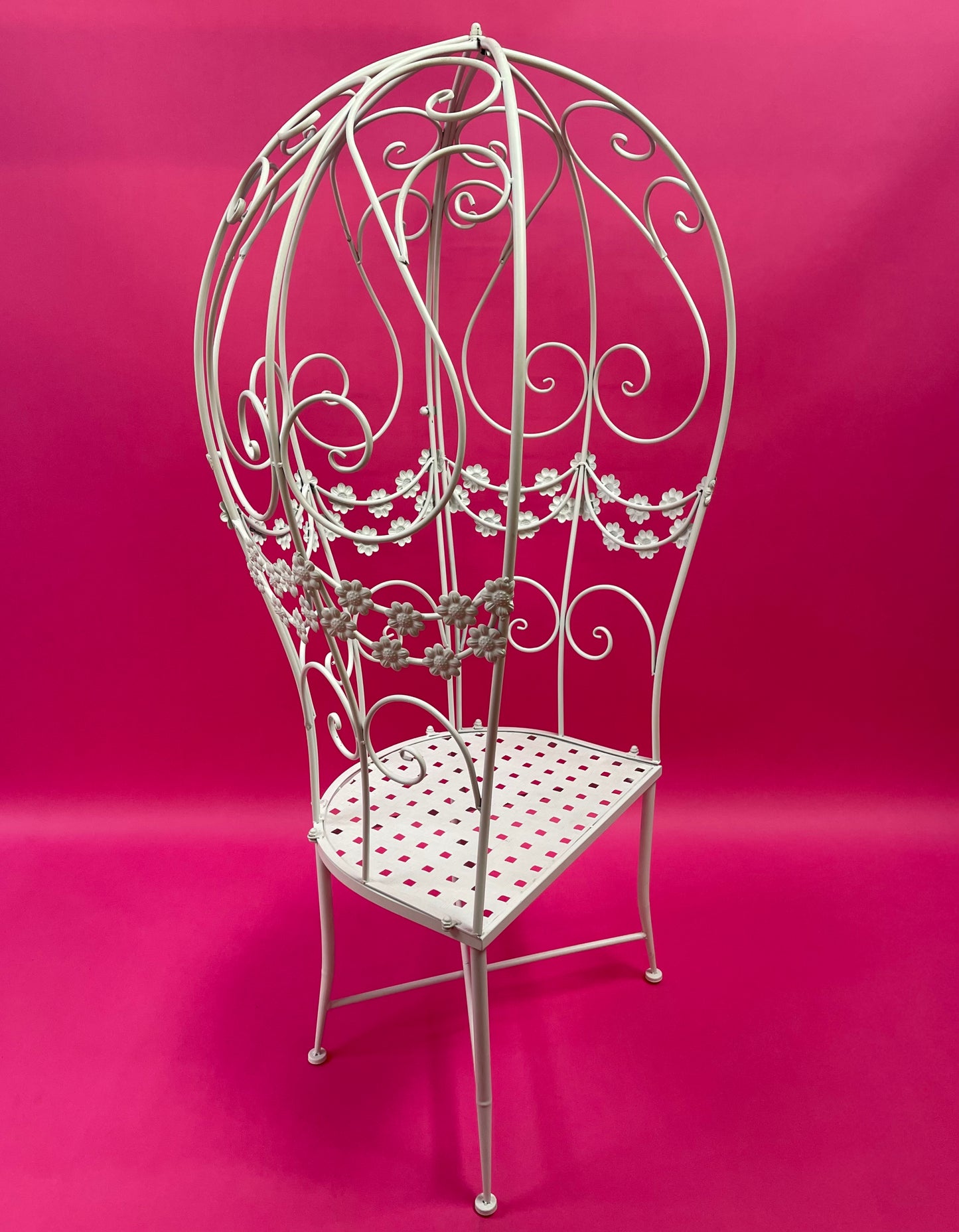'Balloon' style floral garden seat in white metal