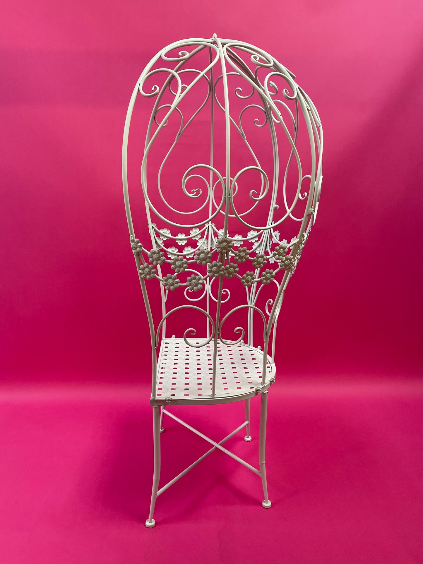 'Balloon' style floral garden seat in white metal