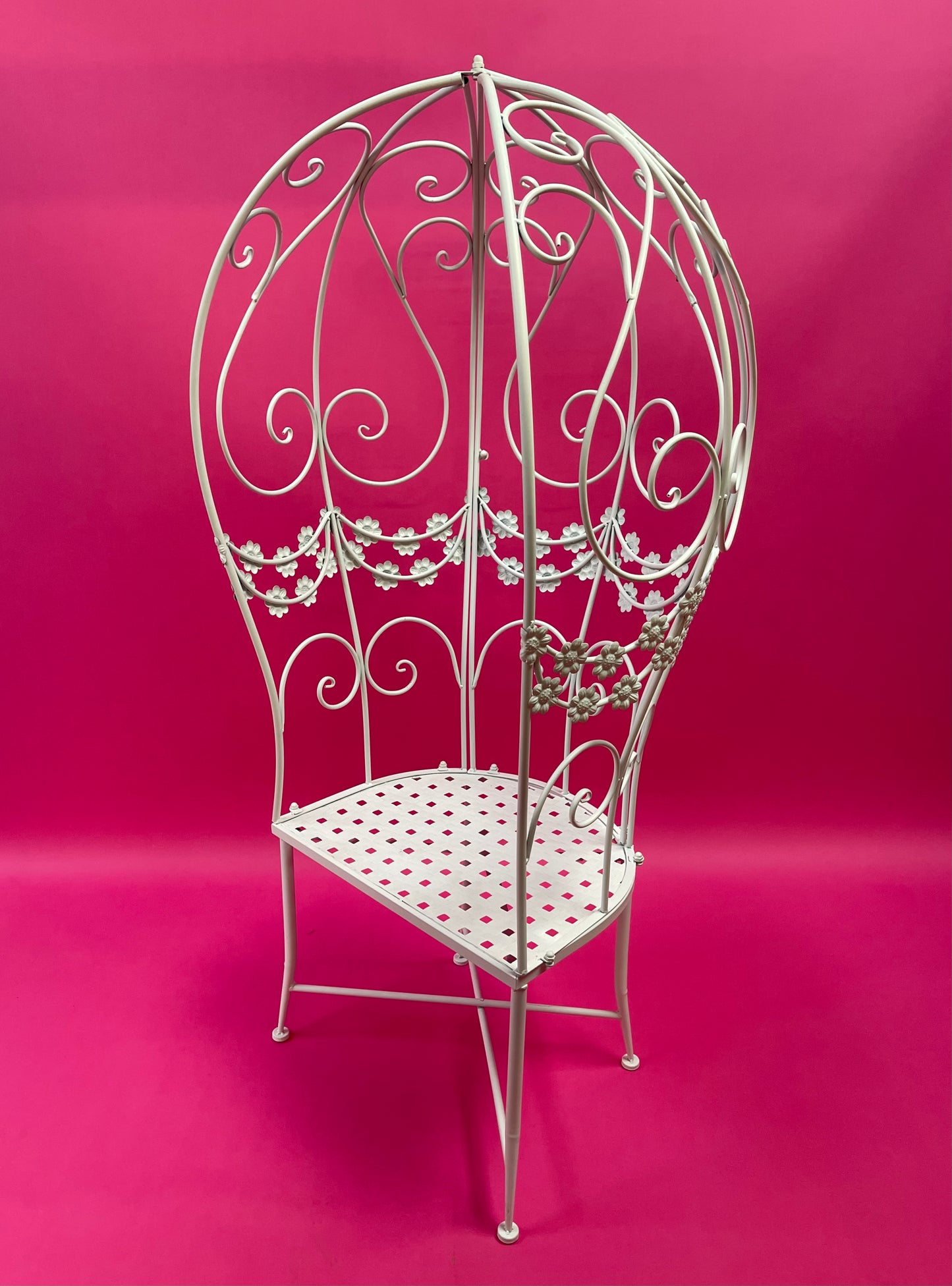'Balloon' style floral garden seat in white metal