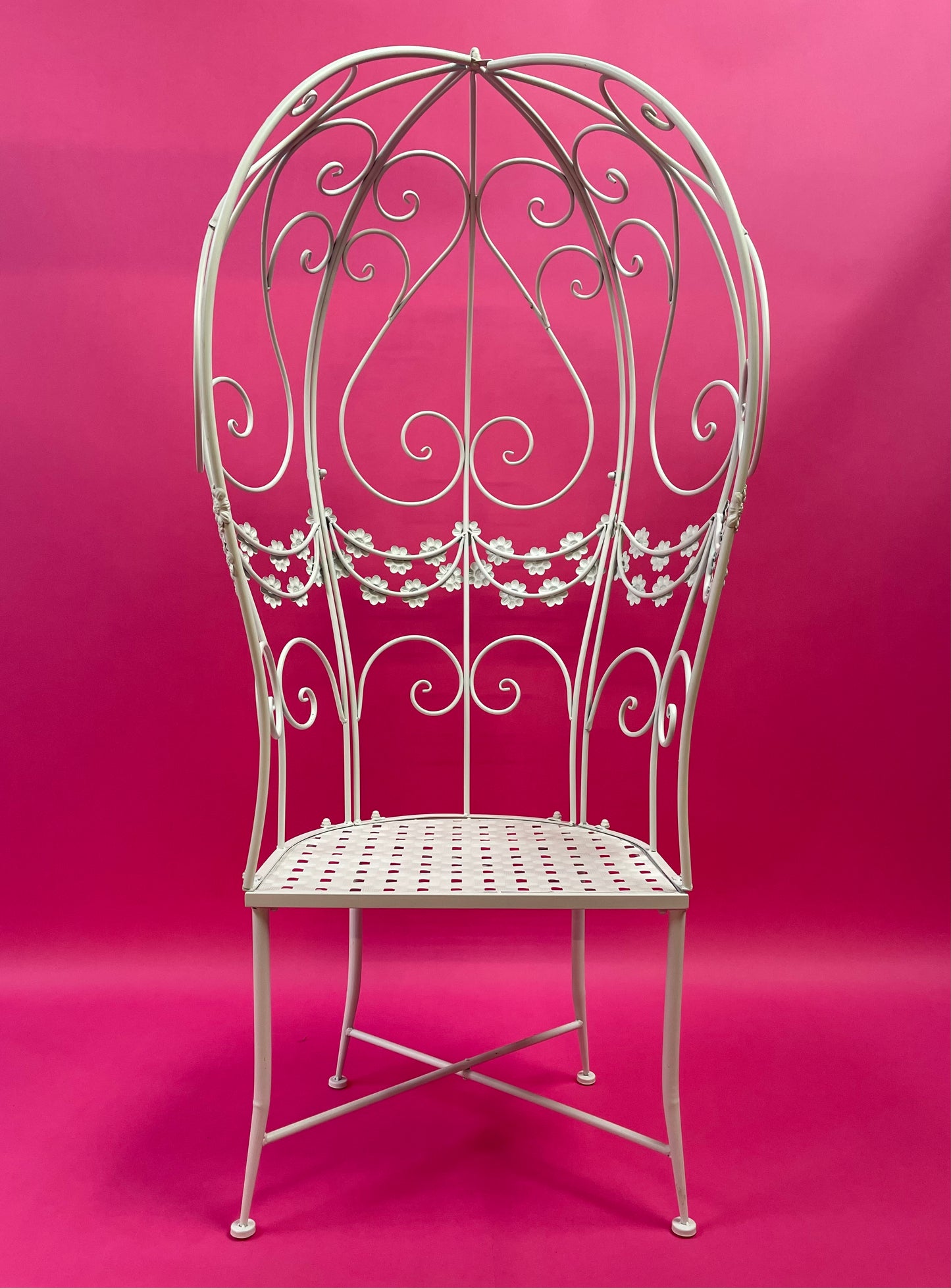'Balloon' style floral garden seat in white metal