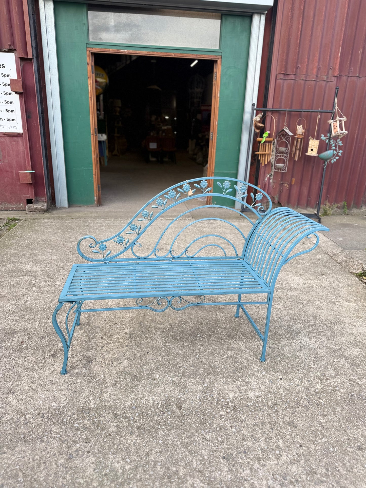 Brand New Ornate Blue Metal Garden Bench Outdoor Patio Seat Floral Scrollwork