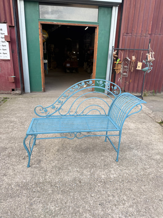 Brand New Ornate Blue Metal Garden Bench Outdoor Patio Seat Floral Scrollwork