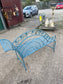 Brand New Ornate Blue Metal Garden Bench Outdoor Patio Seat Floral Scrollwork