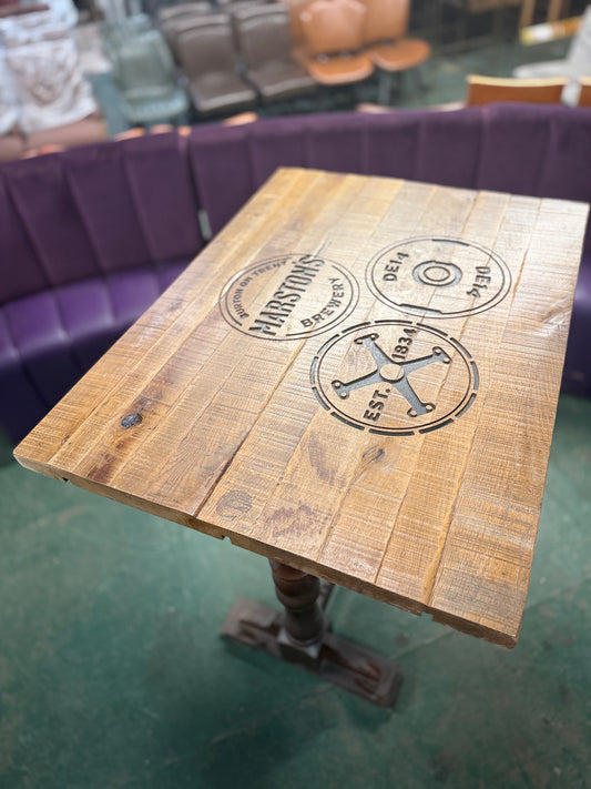 ⭐ Characterful Rustic High Poseur Table - Brewery Inspired Motifs
