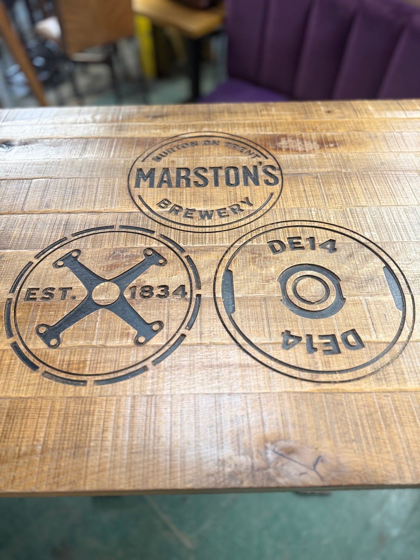 ⭐ Characterful Rustic High Poseur Table - Brewery Inspired Motifs