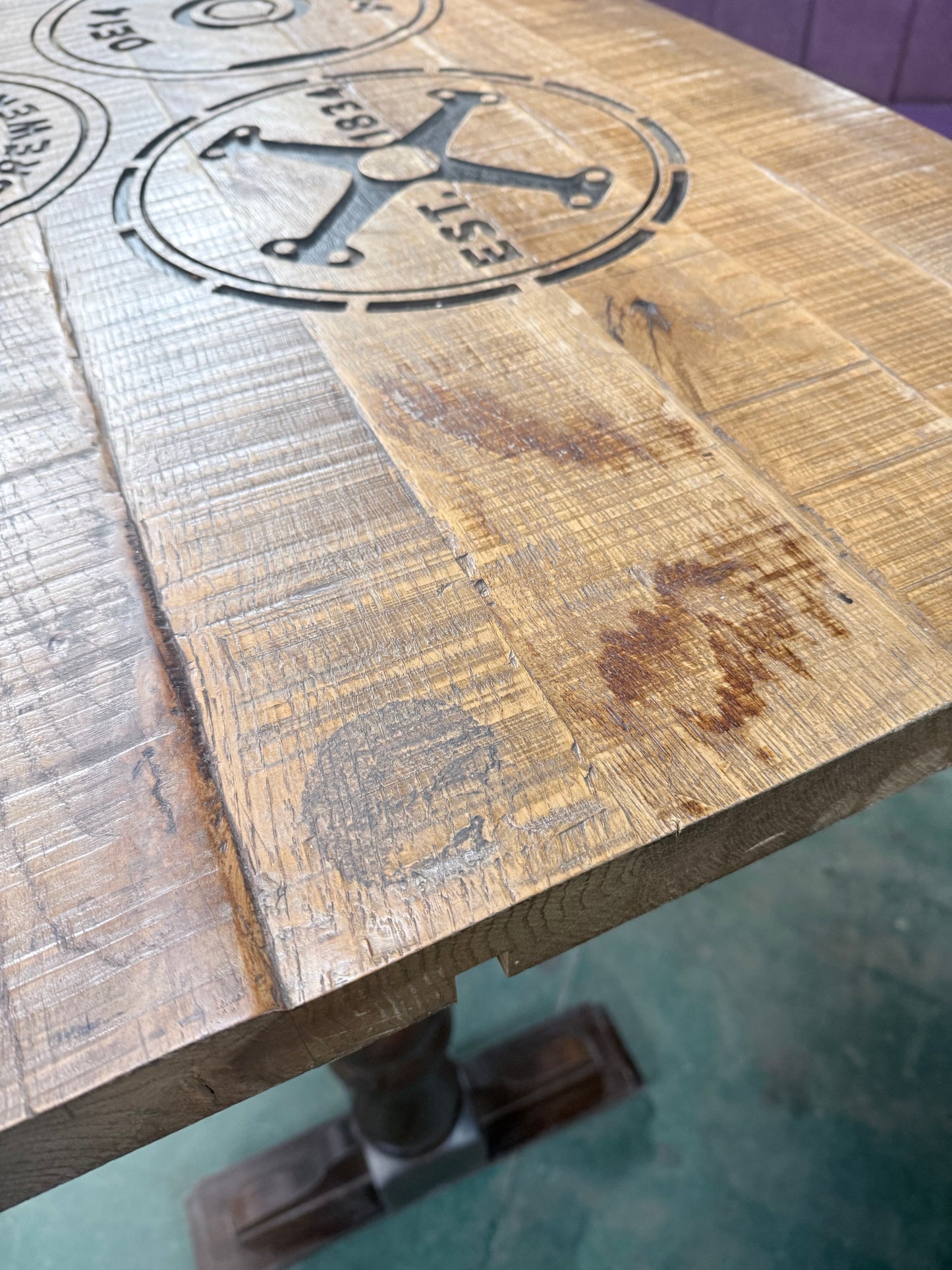 ⭐ Characterful Rustic High Poseur Table - Brewery Inspired Motifs