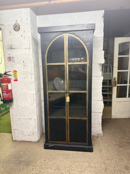 Black & Gold Display Cabinet / Glass Door / Tall Storage Cupboard