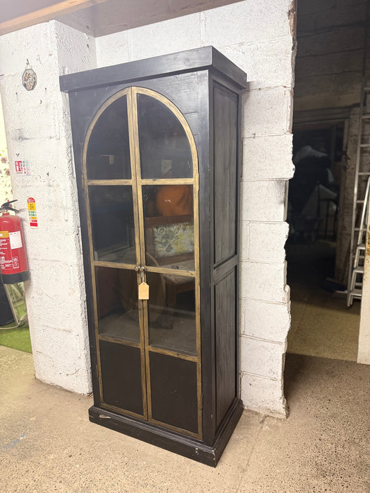 Black & Gold Display Cabinet / Glass Door / Tall Storage Cupboard