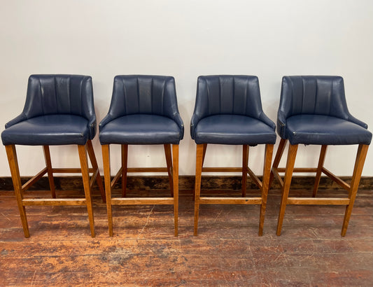4 x bar stools in blue faux-leather