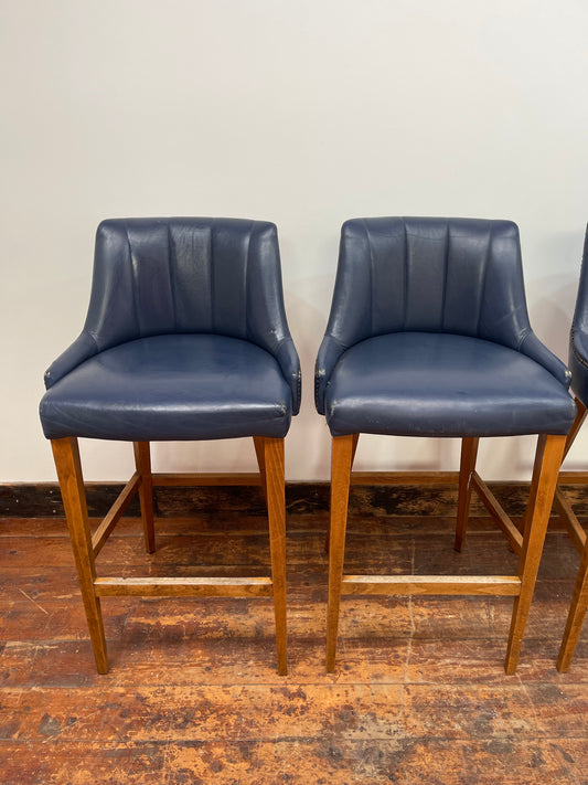 4 x bar stools in blue faux-leather