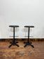 Pair of Turquoise Leather Bar Stools/Brass Stud Detail/Cast Iron Base