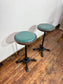 Pair of Turquoise Leather Bar Stools/Brass Stud Detail/Cast Iron Base