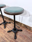 Pair of Turquoise Leather Bar Stools/Brass Stud Detail/Cast Iron Base