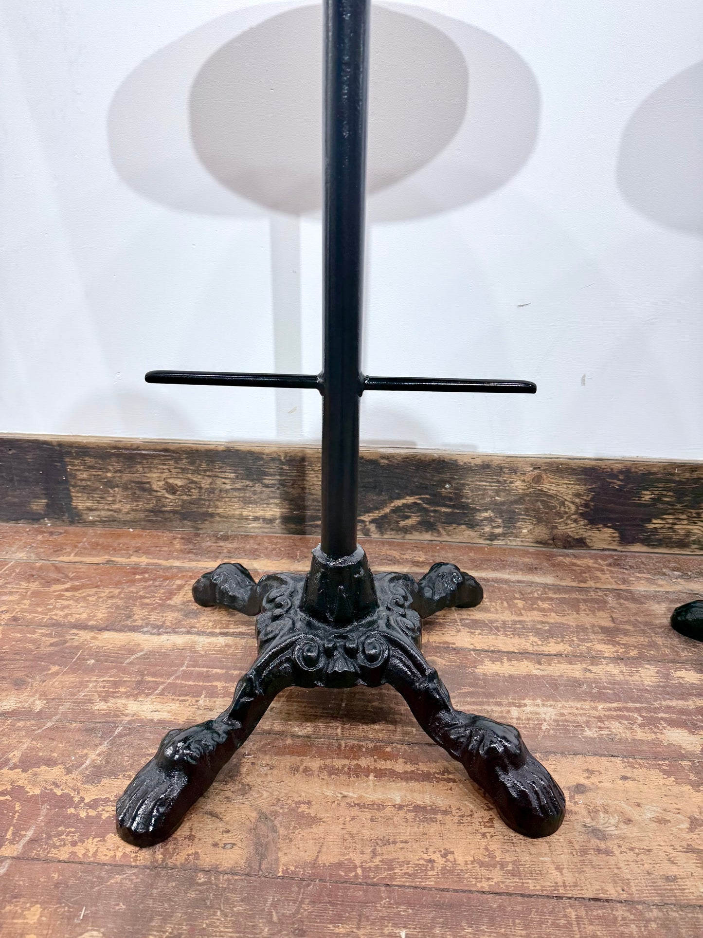 Pair of Turquoise Leather Bar Stools/Brass Stud Detail/Cast Iron Base